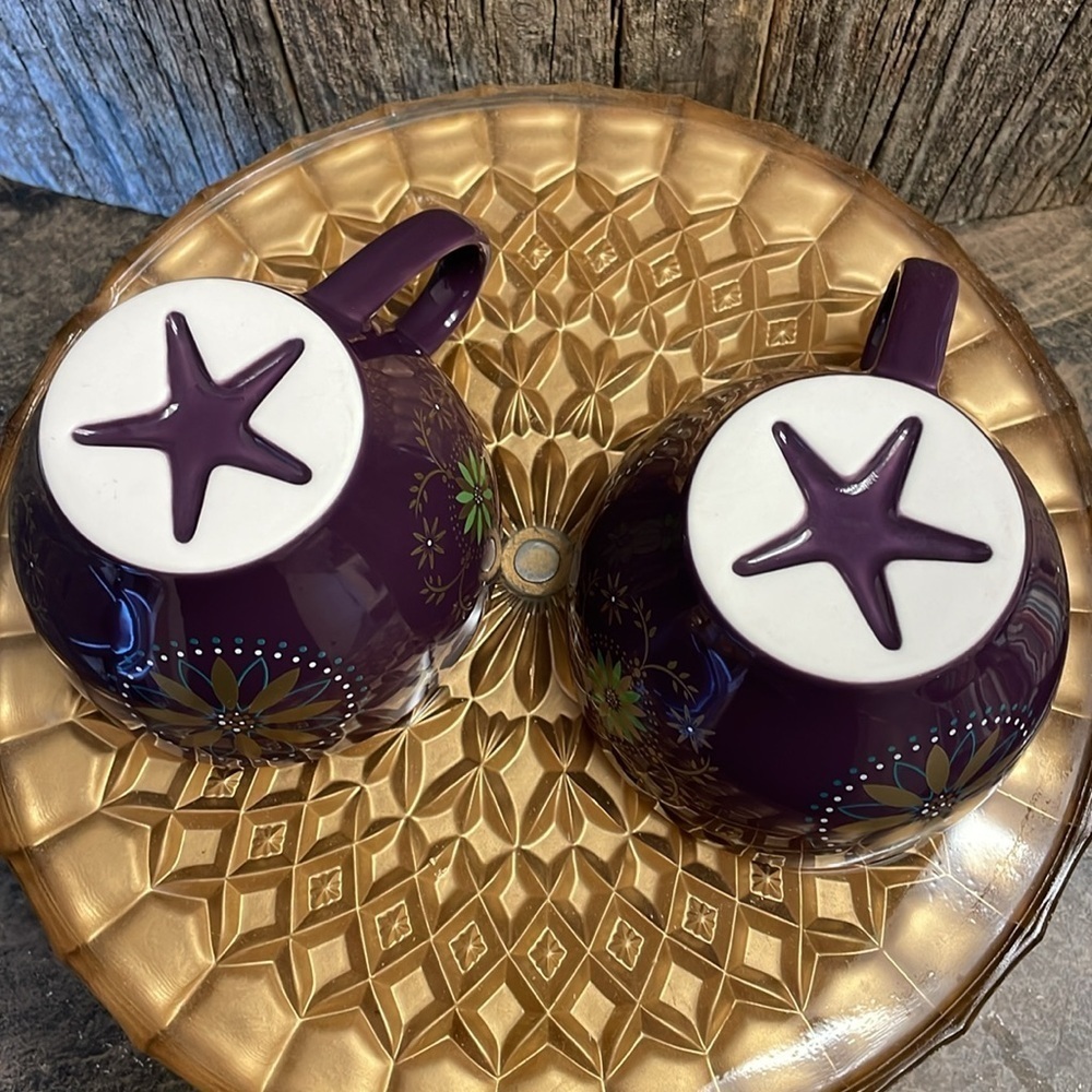 Starbucks |Holiday| 2006 | Gold & Eggplant Purple | Star| Coffee | 12 oz Cup Set - Picture 8 of 16